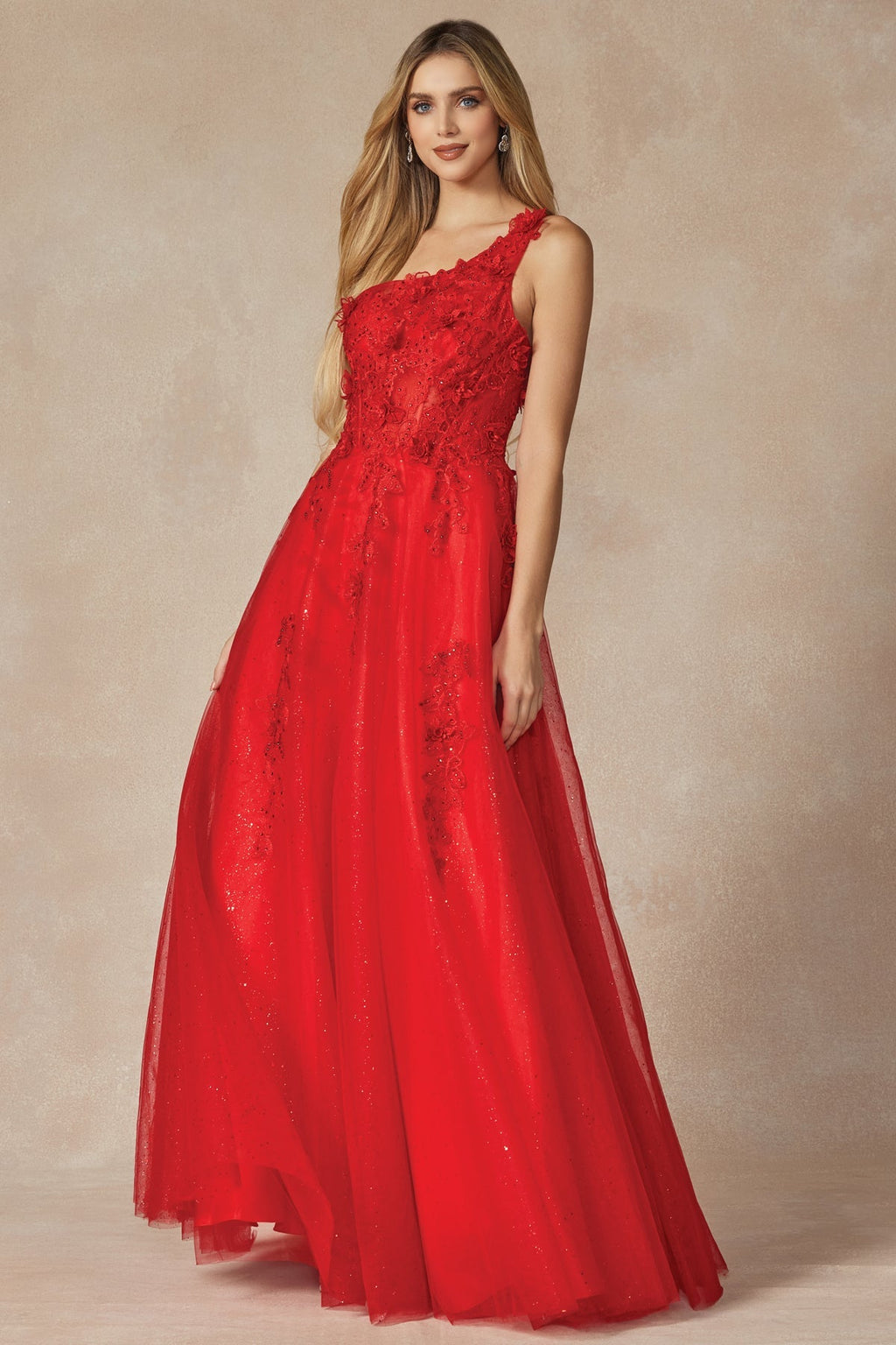 One Shoulder With 3D Flower Embellishements Long Prom Dress JT298