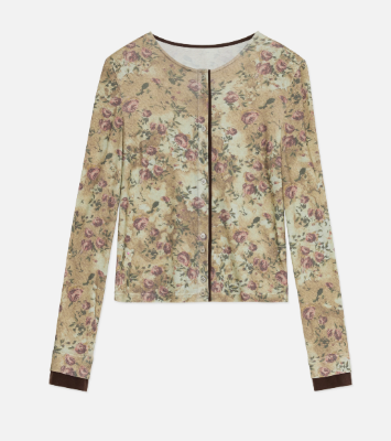 "Senna Flower House" original retro ethnic print Tencel Merino wool blend long-sleeved shirt