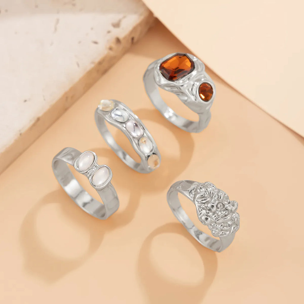 4-Piece Stainless Steel Inlaid Rhinestone Ring
