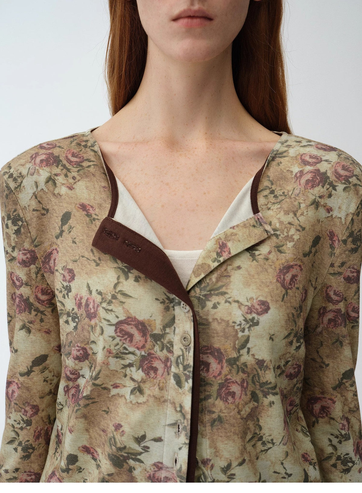 "Senna Flower House" original retro ethnic print Tencel Merino wool blend long-sleeved shirt