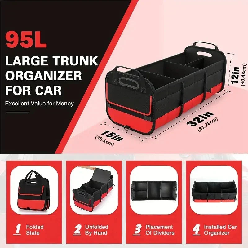 Universal Large Trunk Organizer 95L Collapsible Storage Bag Black