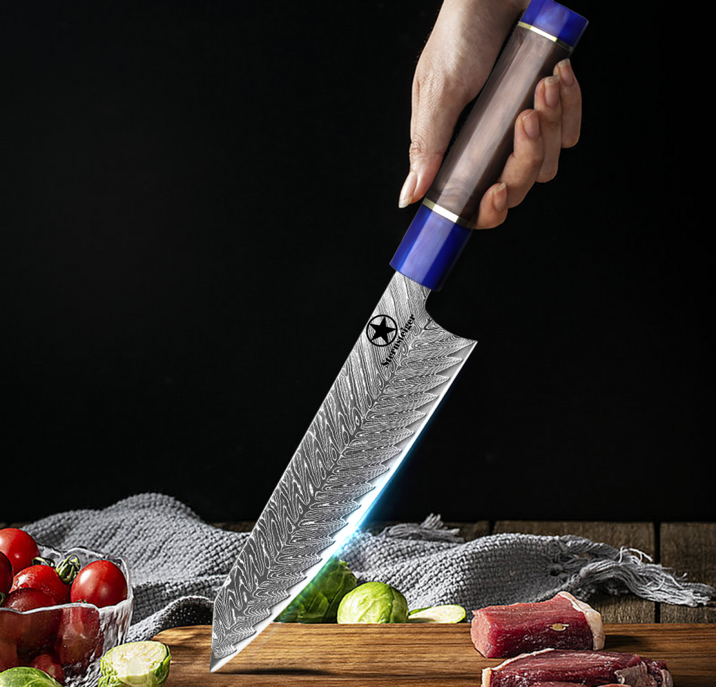 Sternsteiger Damastmesser Dragon Damastmesser Serie - Braun Blau Griff