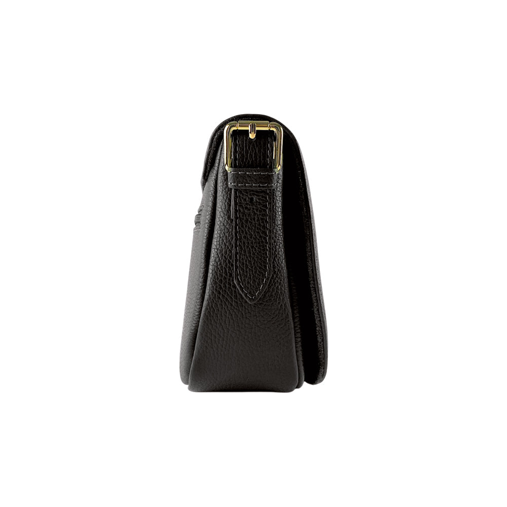 RB1002A | Borsa a Tracolla  in Vera Pelle Made in Italy con Tracolla removibile in pelle e attacchi con fibbie in metallo Oro Lucido - Colore Nero - Dimensioni: cm 26 x 20 x 10