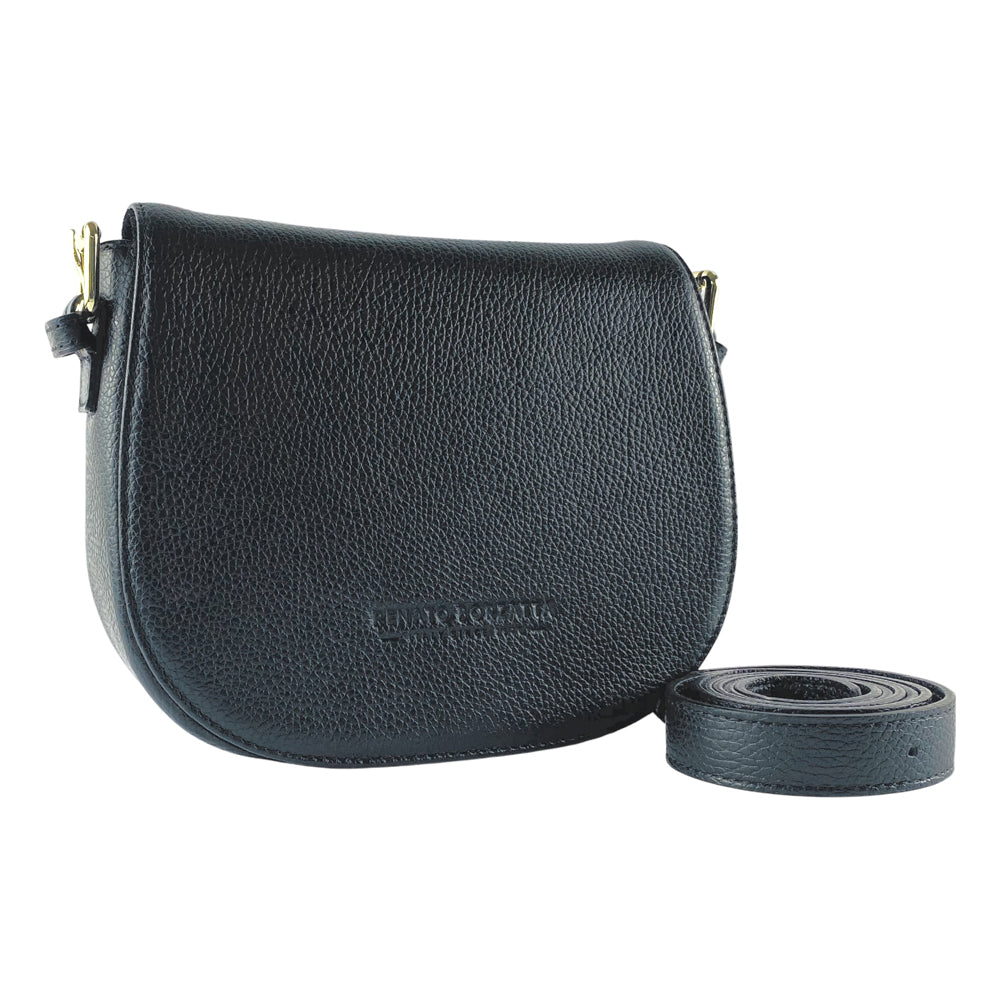 RB1002A | Borsa a Tracolla  in Vera Pelle Made in Italy con Tracolla removibile in pelle e attacchi con fibbie in metallo Oro Lucido - Colore Nero - Dimensioni: cm 26 x 20 x 10