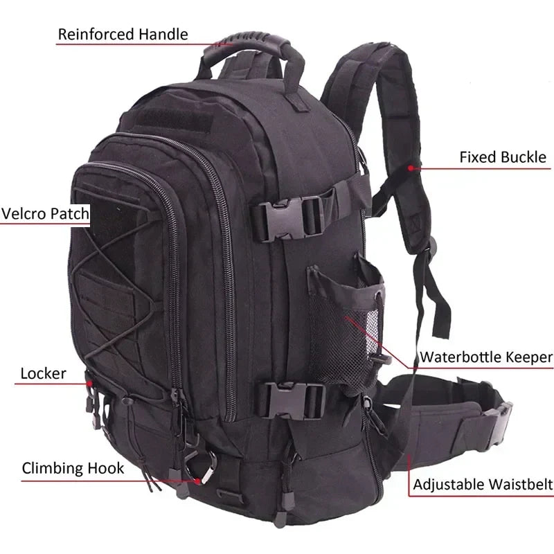 Tactical MOLLE Backpack Heavy-Duty Rucksack Black