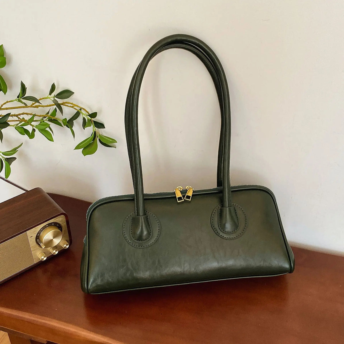 Baguette Shoulder Bag Large Pillow Style (Green)