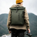 Expandable Waterproof Backpack Roll-Up Design with USB Charging Port Green