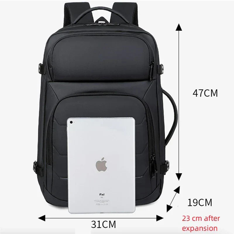 Expandable 17-Inch Laptop Backpack for Men 11 Pockets Black
