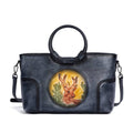 Rossie Viren Women's  Fashion Large Capacity Round Handle Vintage Leather Shoulder Tote Bag