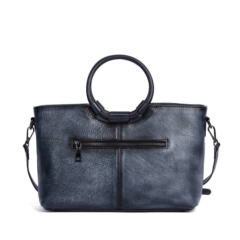 Rossie Viren Women's  Fashion Large Capacity Round Handle Vintage Leather Shoulder Tote Bag