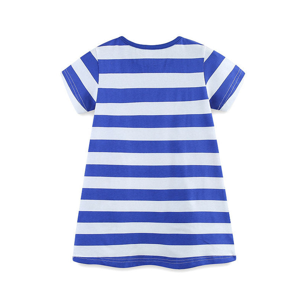 MyKids-USA® Baby Girls Cartoon Seahorses Pattern Short Sleeves Striped Dress