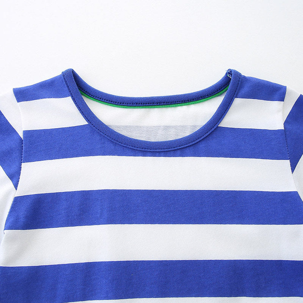 MyKids-USA® Baby Girls Cartoon Seahorses Pattern Short Sleeves Striped Dress
