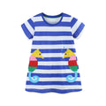 MyKids-USA® Baby Girls Cartoon Seahorses Pattern Short Sleeves Striped Dress